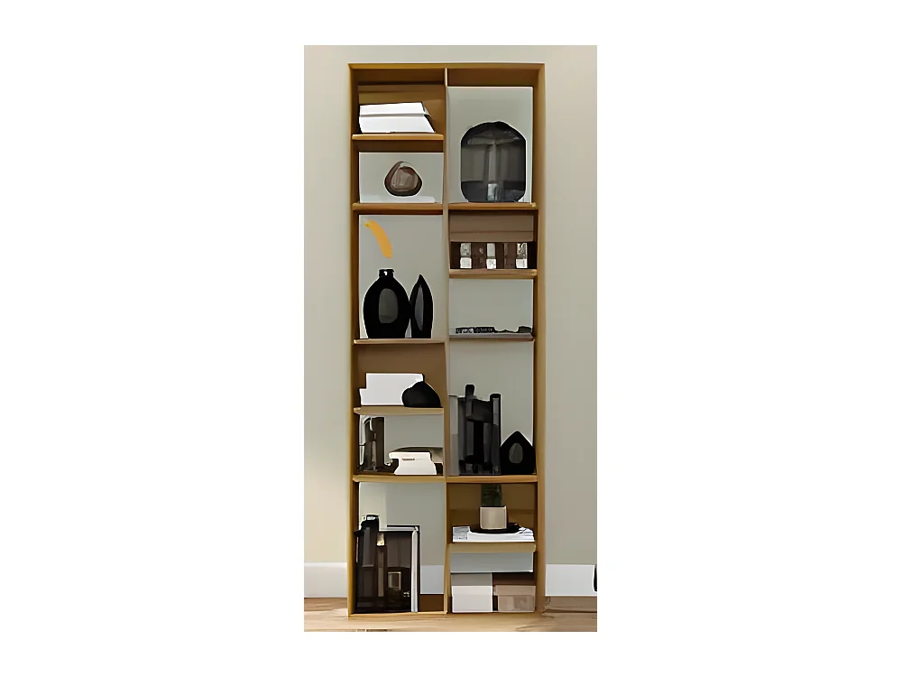 Etagère de 12 niches coloris Miel - Longueur 68 x profondeur 30 x hauteur 178 cm