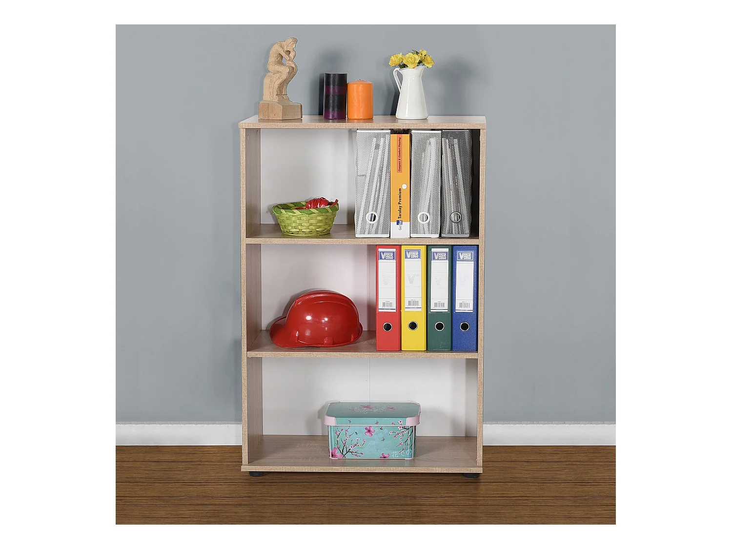 Etagère de 3 tablettes coloris Chêne Cambrian / Blanc - longueur 72 x profondeur 34 x hauteur 109 cm