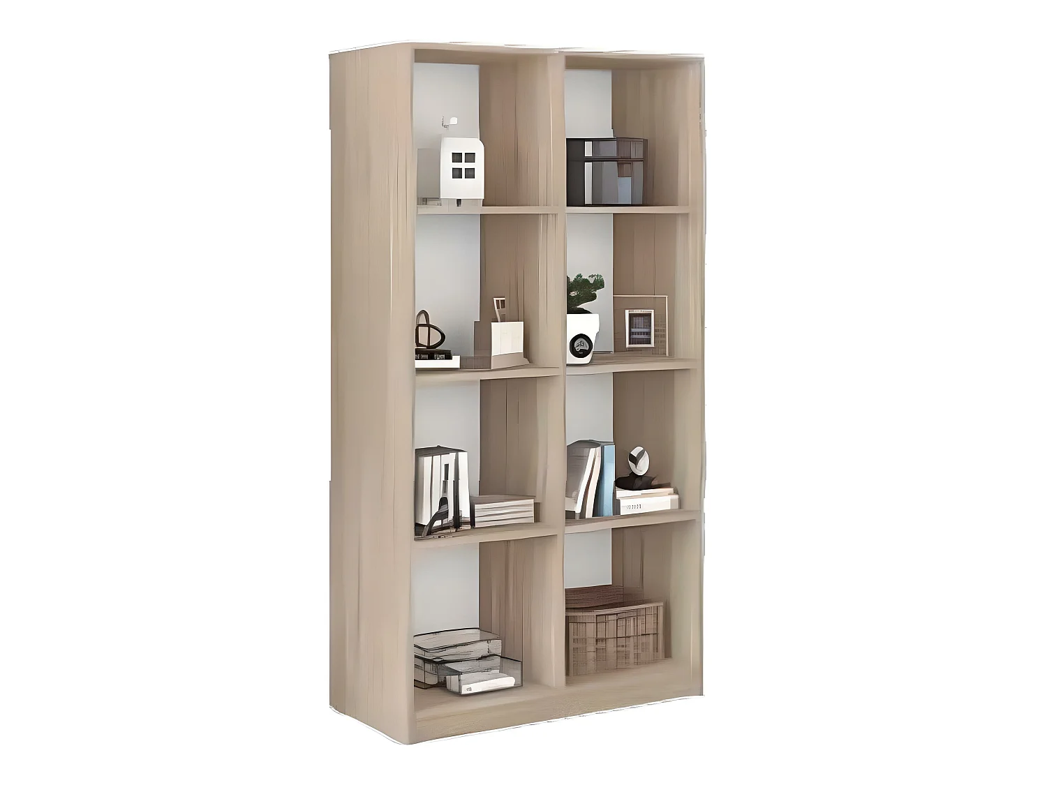 Etagère de 8 casiers coloris Chêne / Blanc - Longueur 77 x profondeur 39 x hauteur 147 cm
