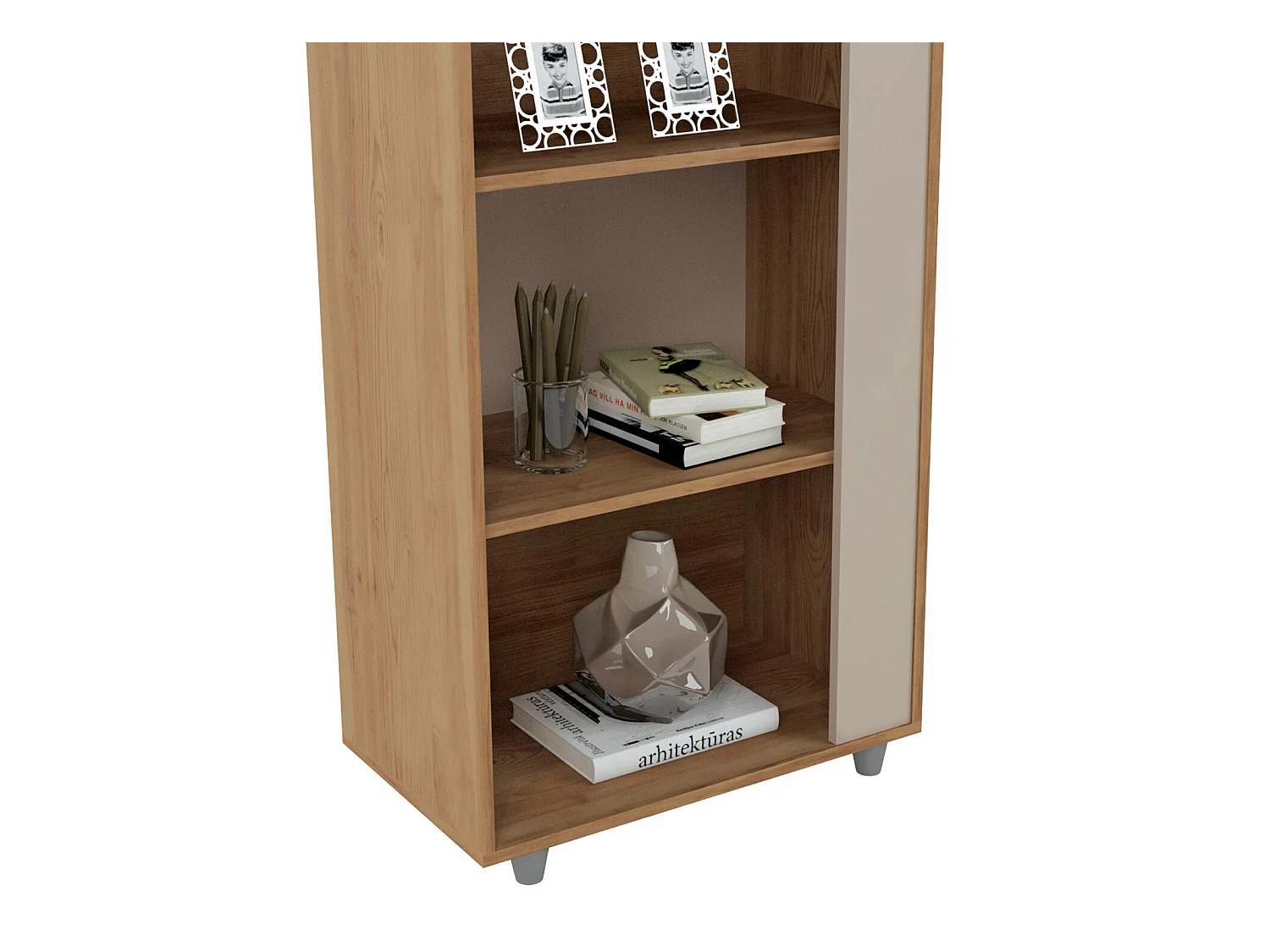 Etagère de 5 tablettes coloris Beige / Chêne Buriti - longueur 60 x profondeur 36 x hauteur 188 cm