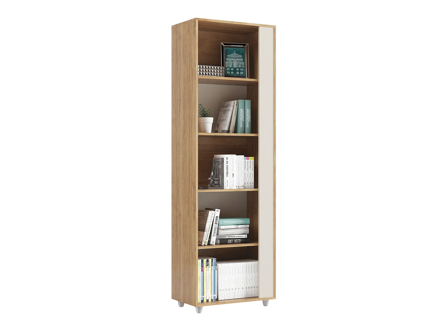 Etagère de 5 tablettes coloris Beige / Chêne Buriti - longueur 60 x profondeur 36 x hauteur 188 cm