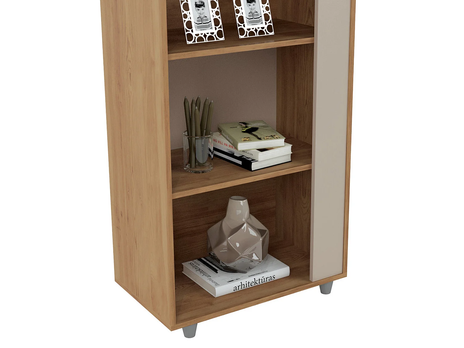 Etagère de 5 tablettes coloris Beige / Chêne Buriti - longueur 60 x profondeur 36 x hauteur 188 cm
