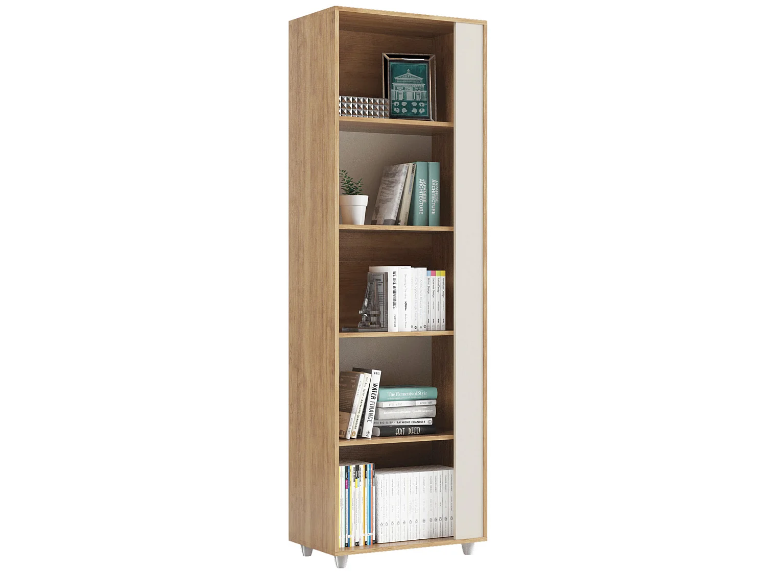 Etagère de 5 tablettes coloris Beige / Chêne Buriti - longueur 60 x profondeur 36 x hauteur 188 cm