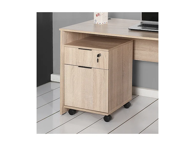 Caisson de 2 tiroirs à roulettes coloris Chêne Cambrian - longueur 41 x profondeur 41 x hauteur 61 cm