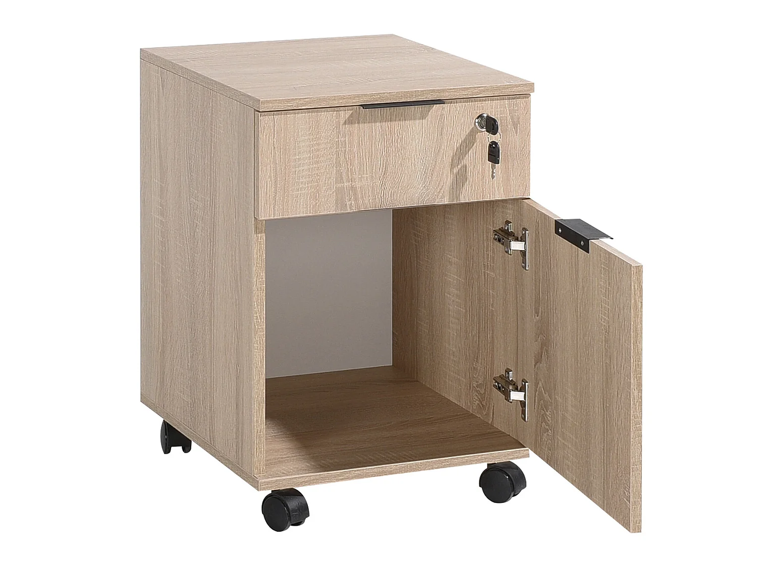 Caisson de 2 tiroirs à roulettes coloris Chêne Cambrian - longueur 41 x profondeur 41 x hauteur 61 cm