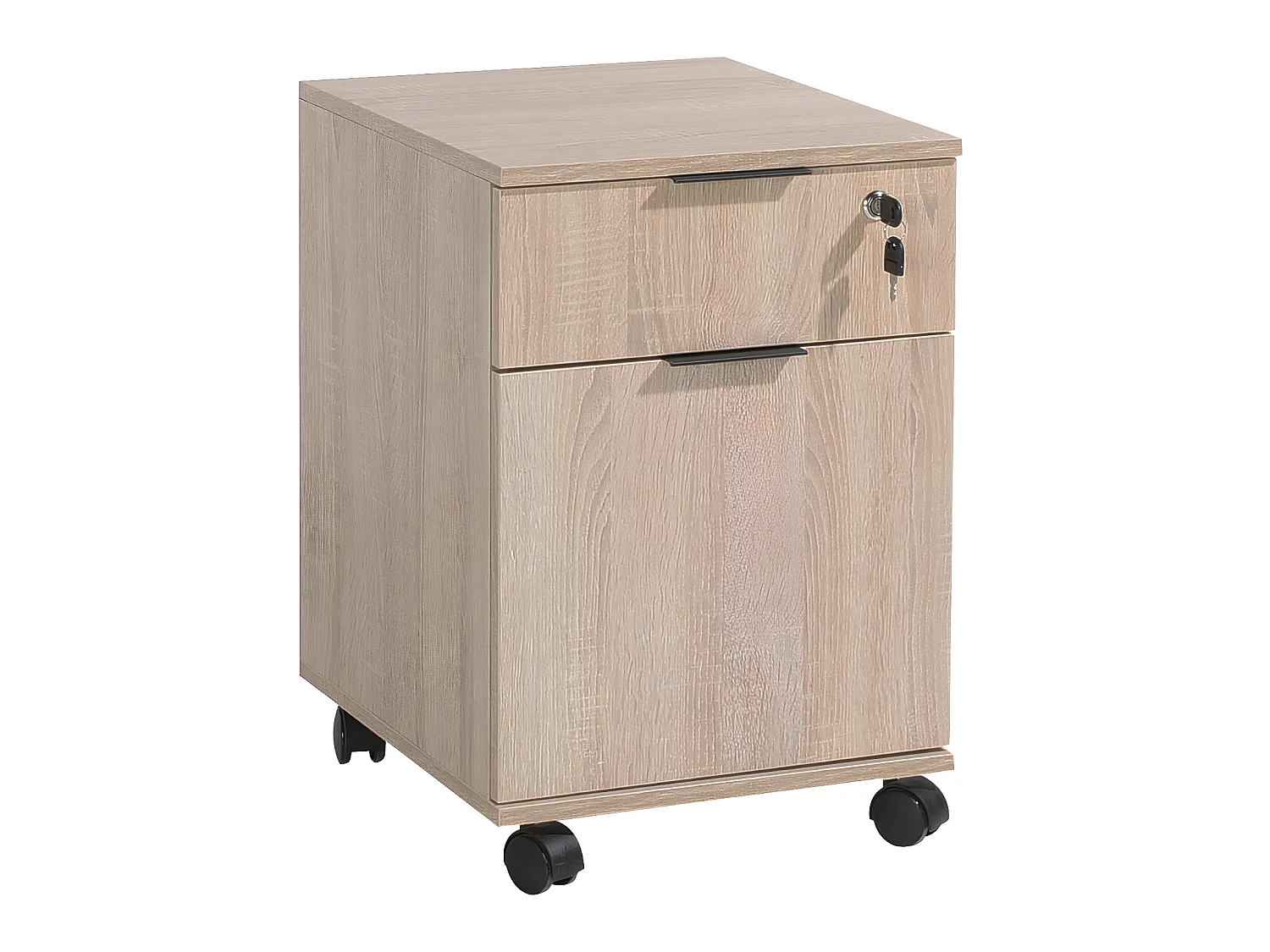 Caisson de 2 tiroirs à roulettes coloris Chêne Cambrian - longueur 41 x profondeur 41 x hauteur 61 cm