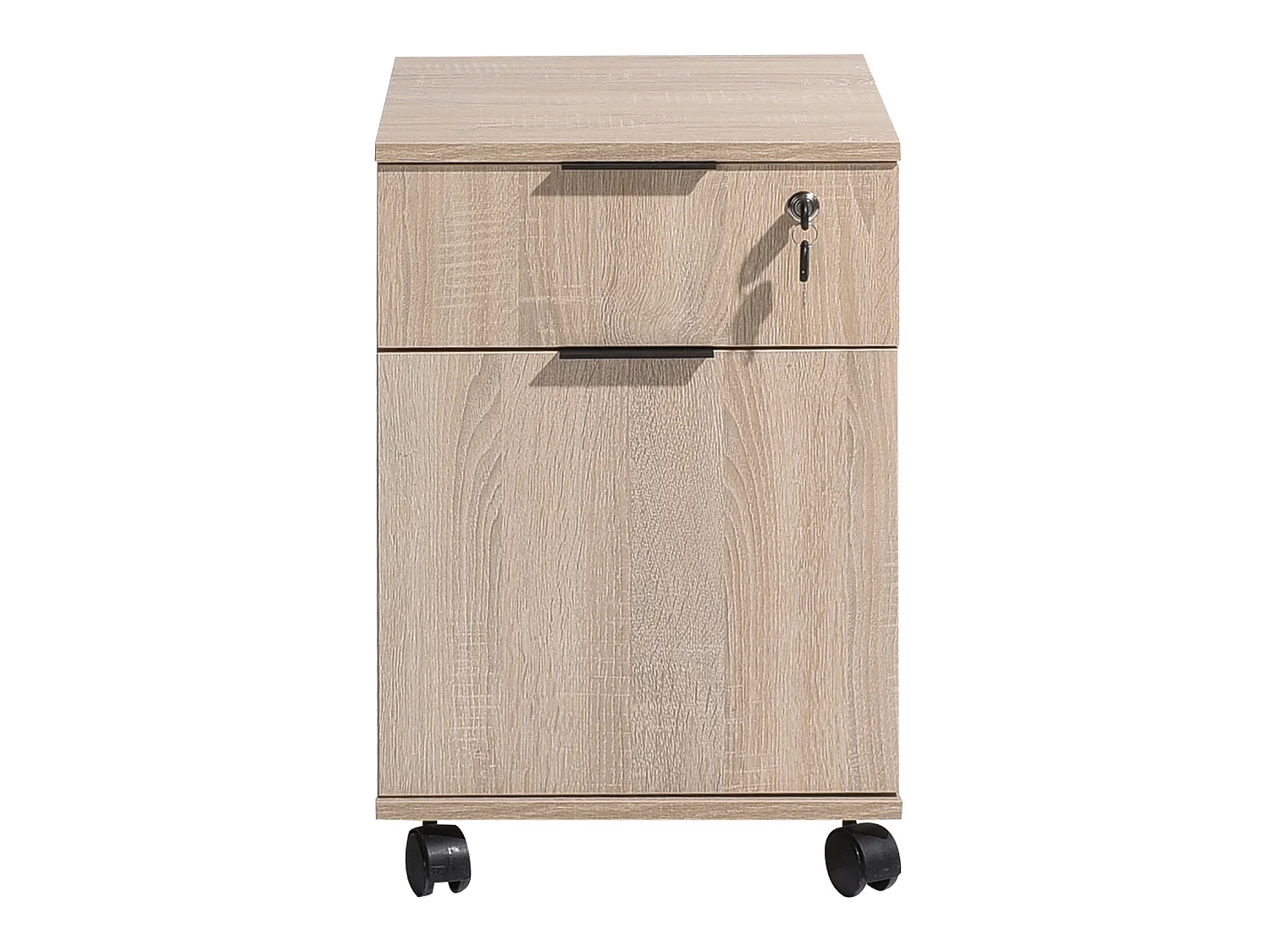 Caisson de 2 tiroirs à roulettes coloris Chêne Cambrian - longueur 41 x profondeur 41 x hauteur 61 cm