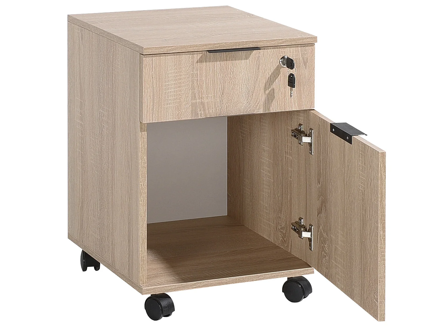 Caisson de 2 tiroirs à roulettes coloris Chêne Cambrian - longueur 41 x profondeur 41 x hauteur 61 cm