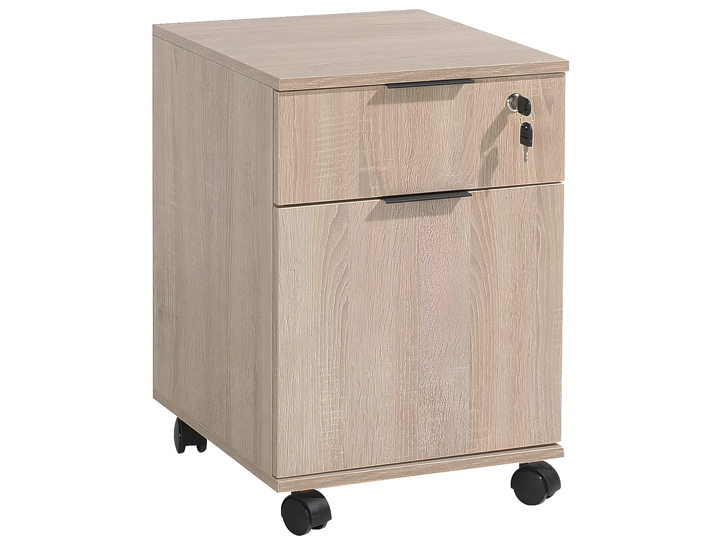 Caisson de 2 tiroirs à roulettes coloris Chêne Cambrian - longueur 41 x profondeur 41 x hauteur 61 cm