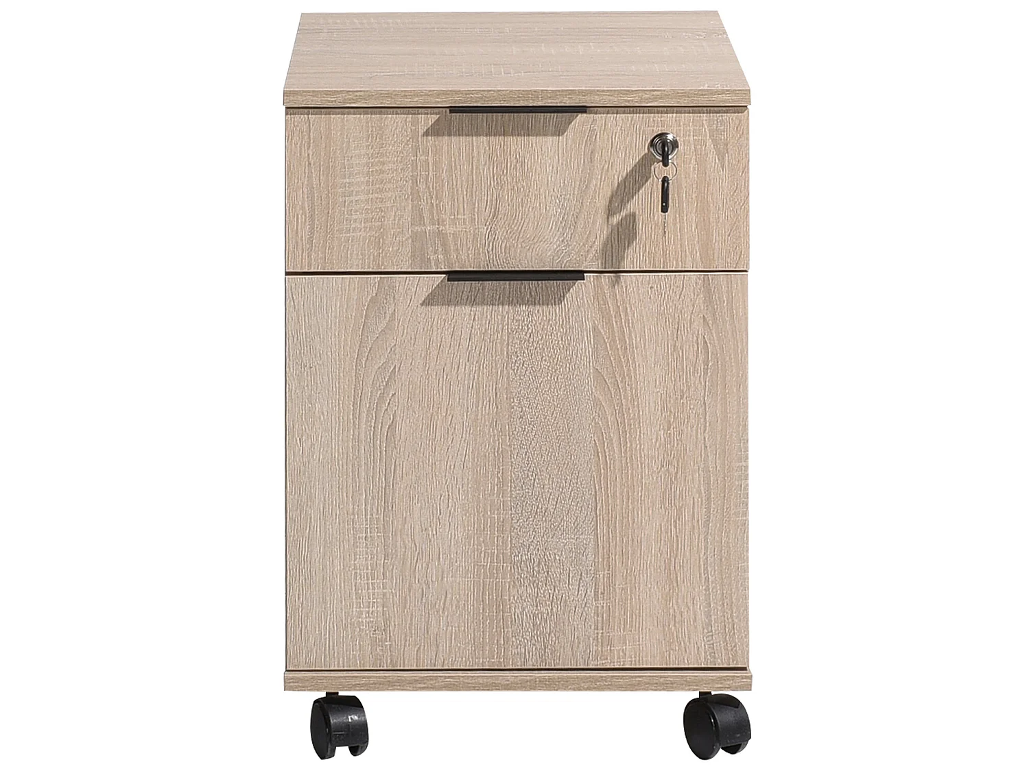 Caisson de 2 tiroirs à roulettes coloris Chêne Cambrian - longueur 41 x profondeur 41 x hauteur 61 cm