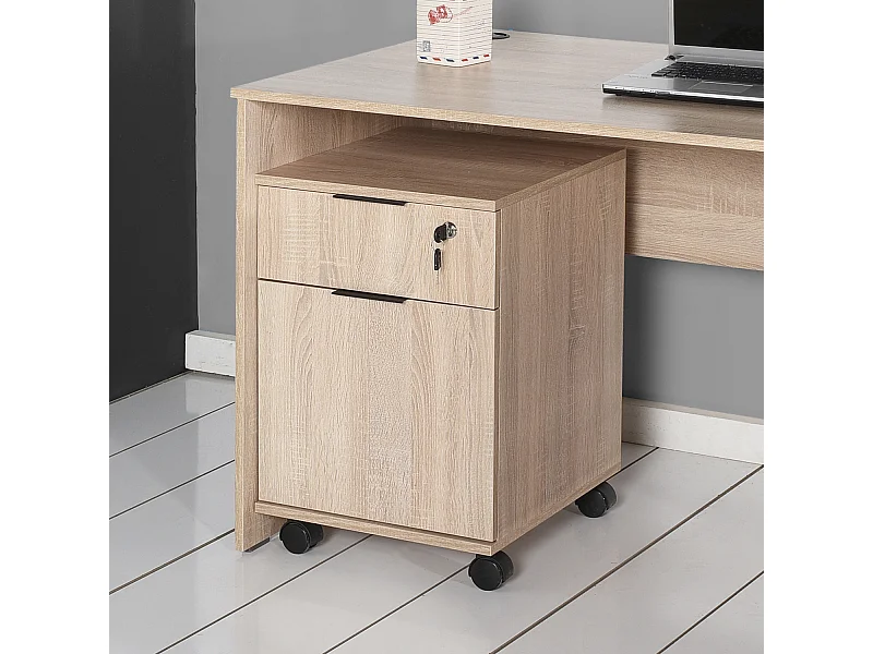 Caisson de 2 tiroirs à roulettes coloris Chêne Cambrian - longueur 41 x profondeur 41 x hauteur 61 cm