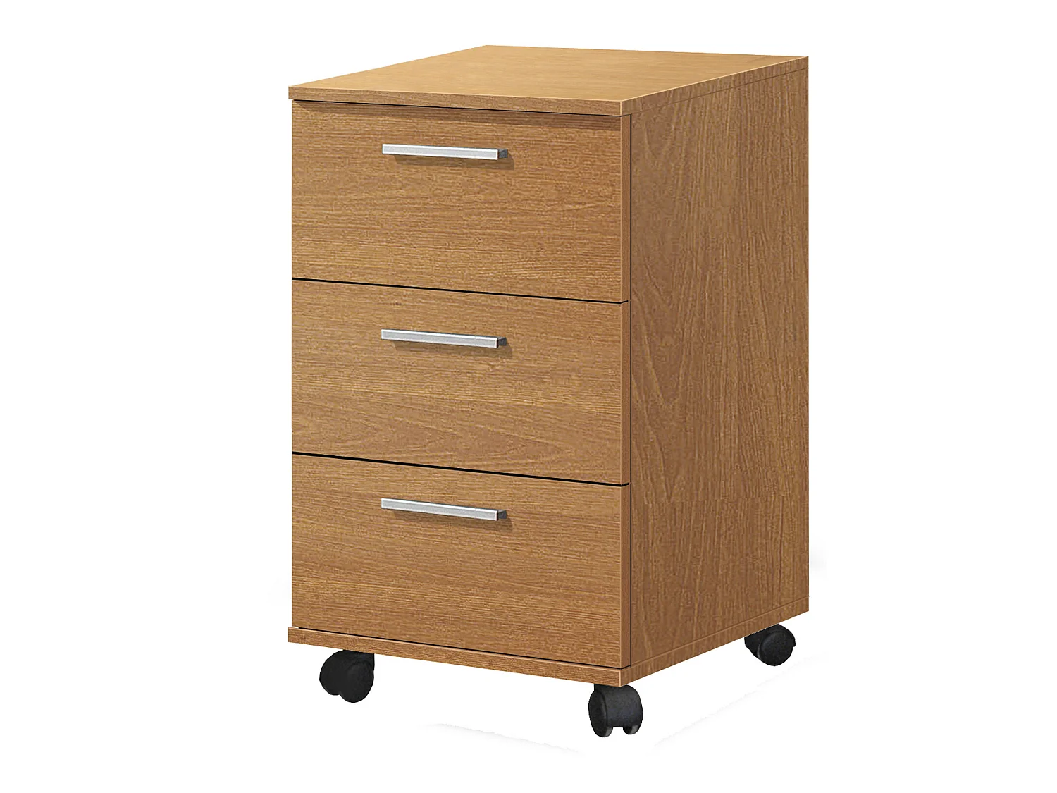 Caisson de 3 tiroirs à roulettes coloris Merisier - longueur 42 x profondeur 35 x hauteur 68 cm