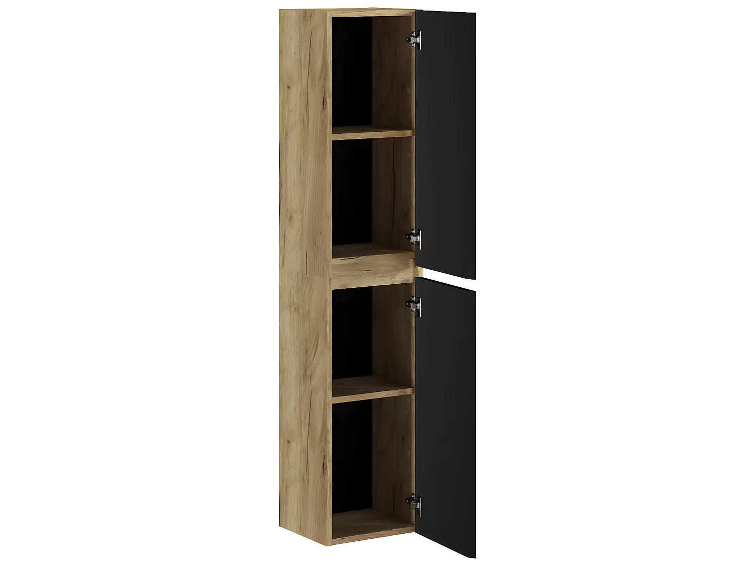 Colonne de salle de bain en mélamine coloris noir mat / chêne - Longueur 30 x profondeur 27 x Hauteur 140 cm