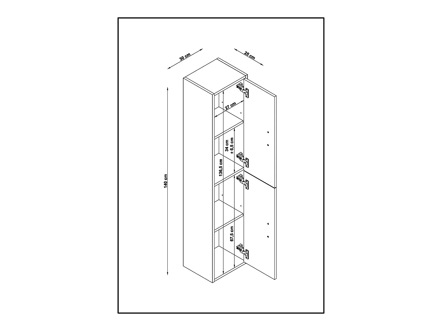 Colonne de salle de bain en mélamine coloris chêne - Longueur 30 x profondeur 25 x Hauteur 140 cm