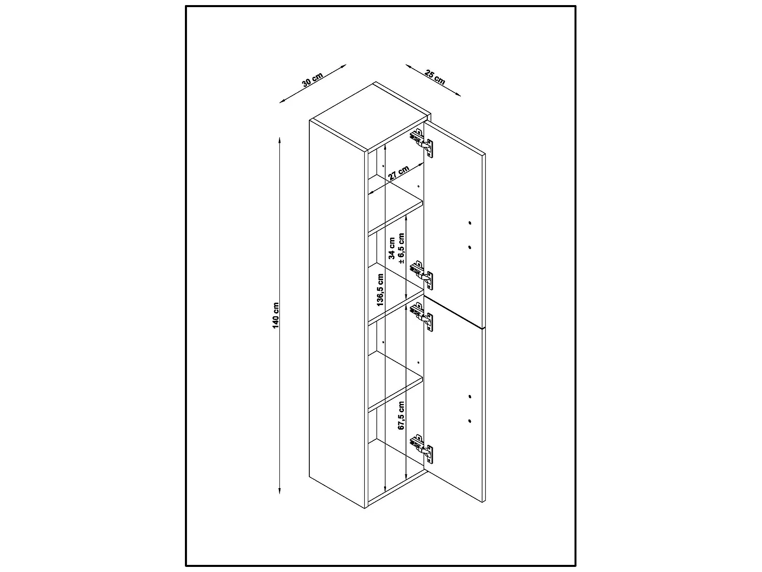 Colonne de salle de bain en mélamine coloris chêne - Longueur 30 x profondeur 25 x Hauteur 140 cm
