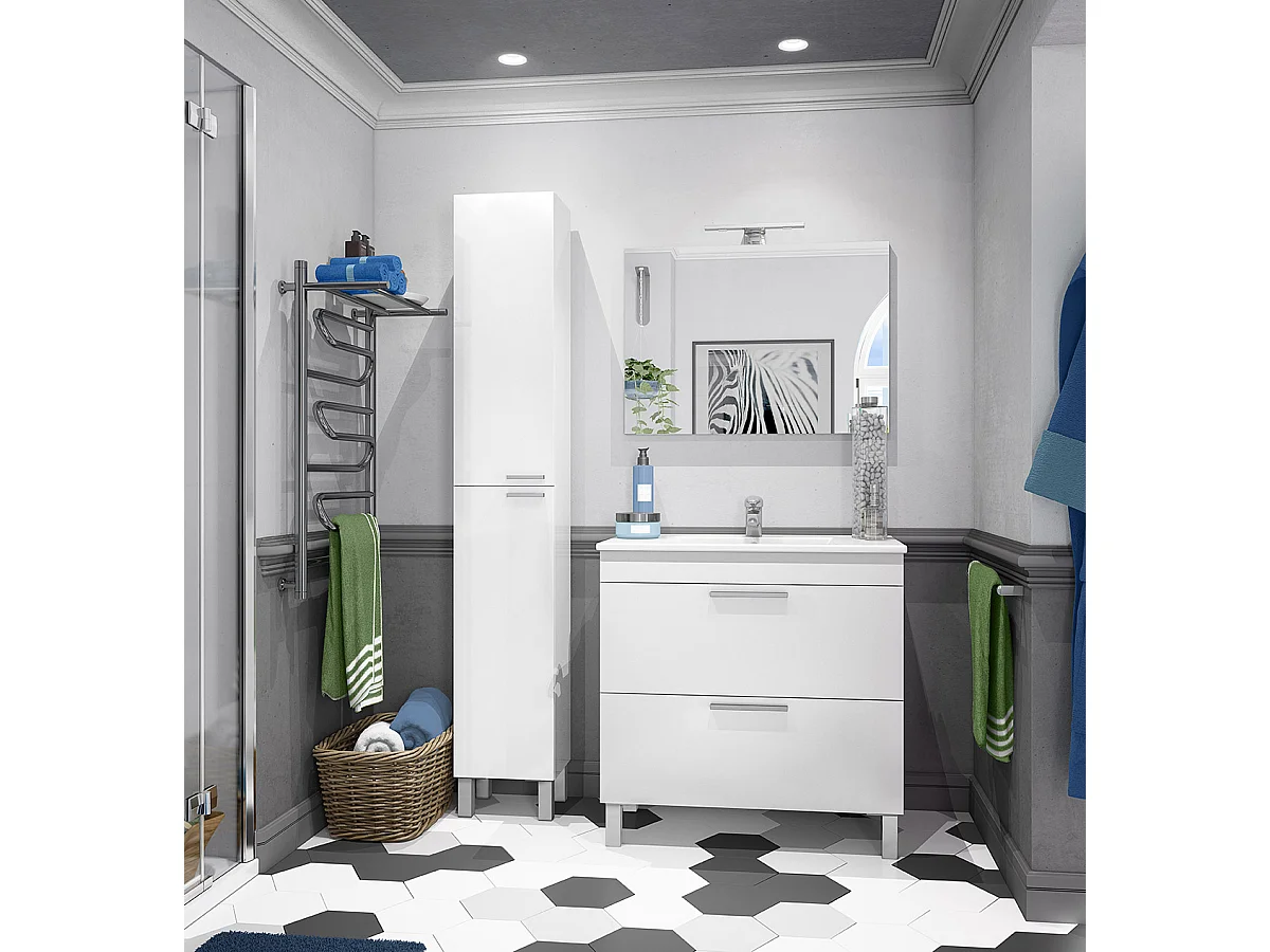 Colonne salle de bain avec 2 portes coloris blanc brillant - 182 x 30 x 25 cm