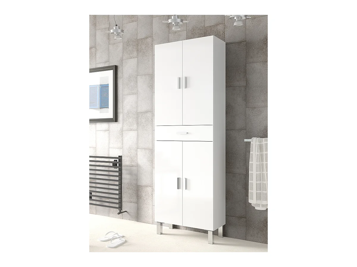 Colonne salle de bain avec 4 Portes coloris blanc brillant - 182 x 60 x 29 cm