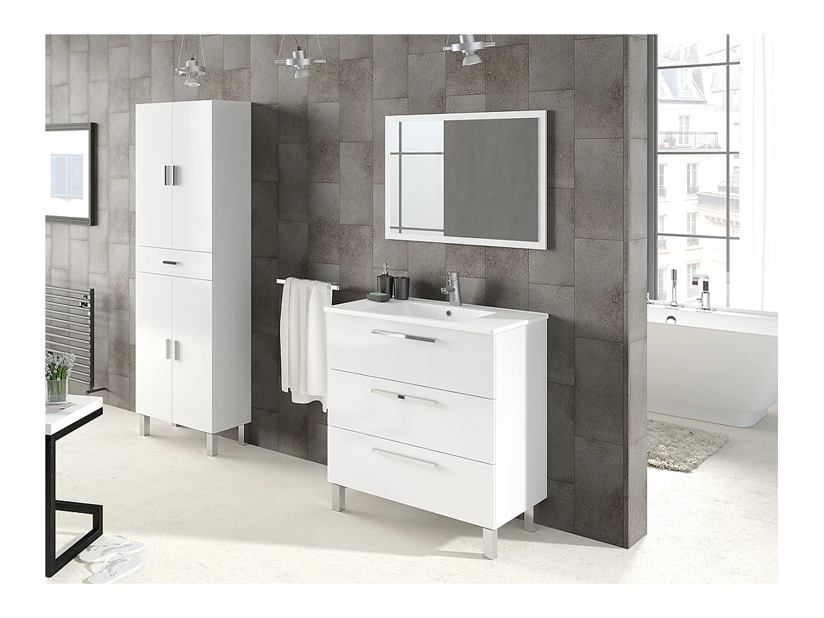 Colonne salle de bain avec 4 Portes coloris blanc brillant - 182 x 60 x 29 cm