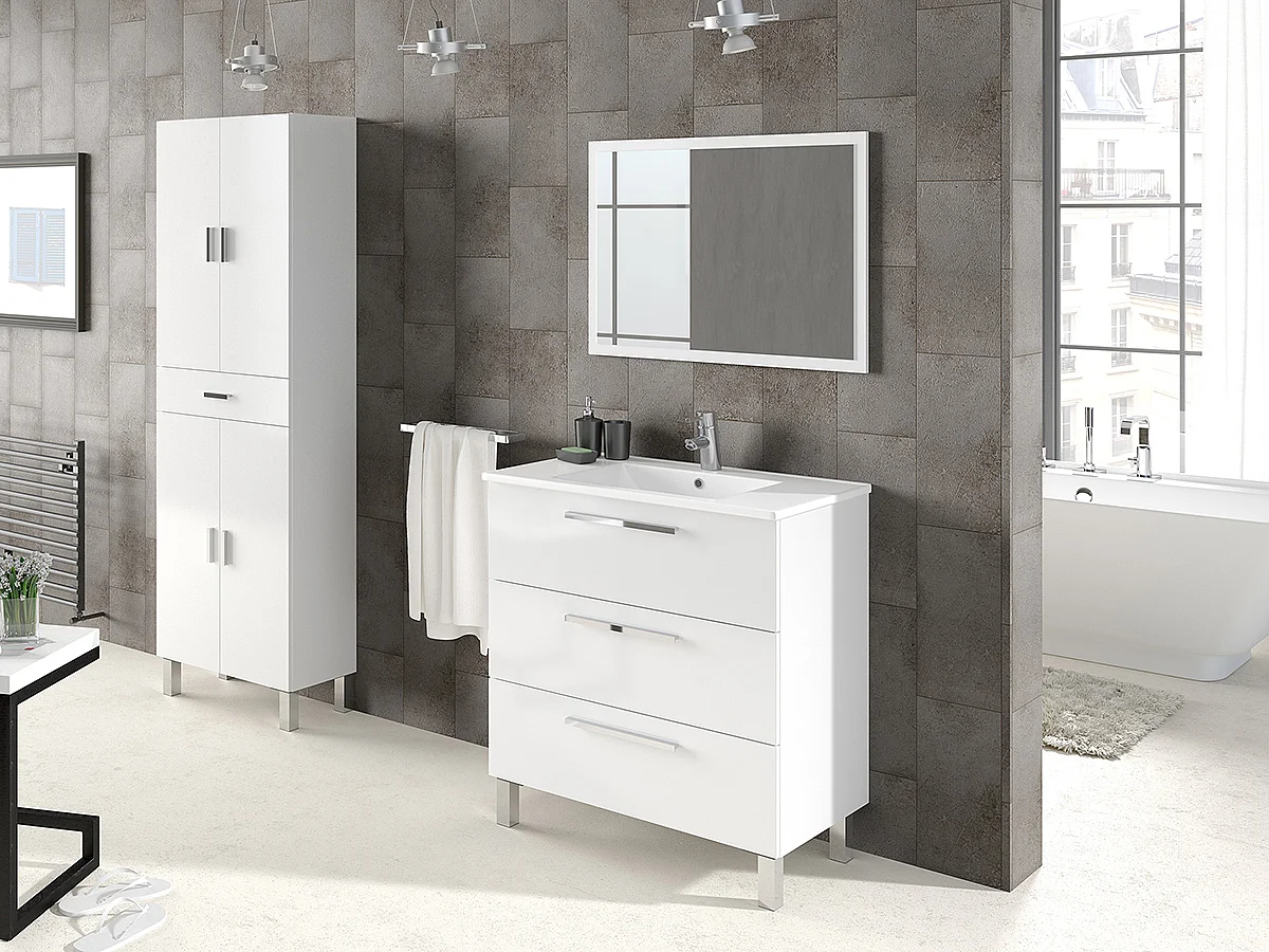 Colonne salle de bain avec 4 Portes coloris blanc brillant - 182 x 60 x 29 cm