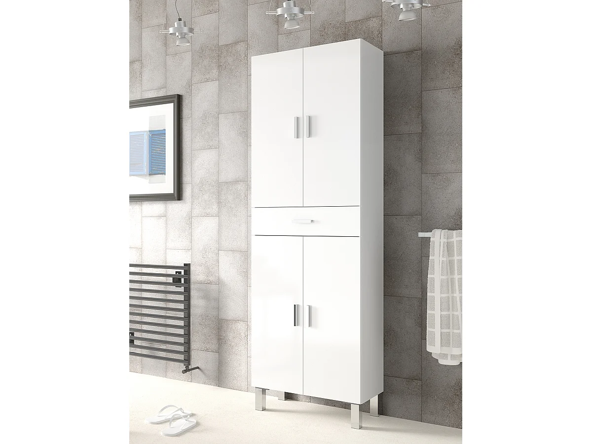 Colonne salle de bain avec 4 Portes coloris blanc brillant - 182 x 60 x 29 cm