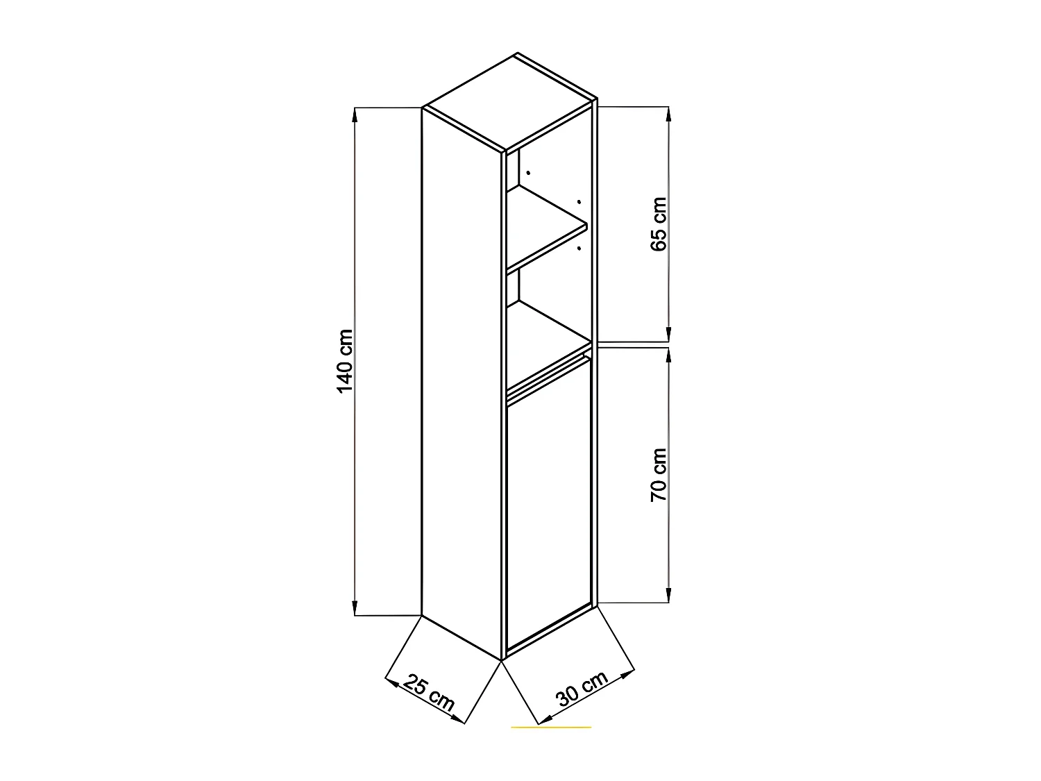 Colonne de salle de bain en mélamine coloris chêne / blanc - Longueur 30 x profondeur 25 x Hauteur 140 cm