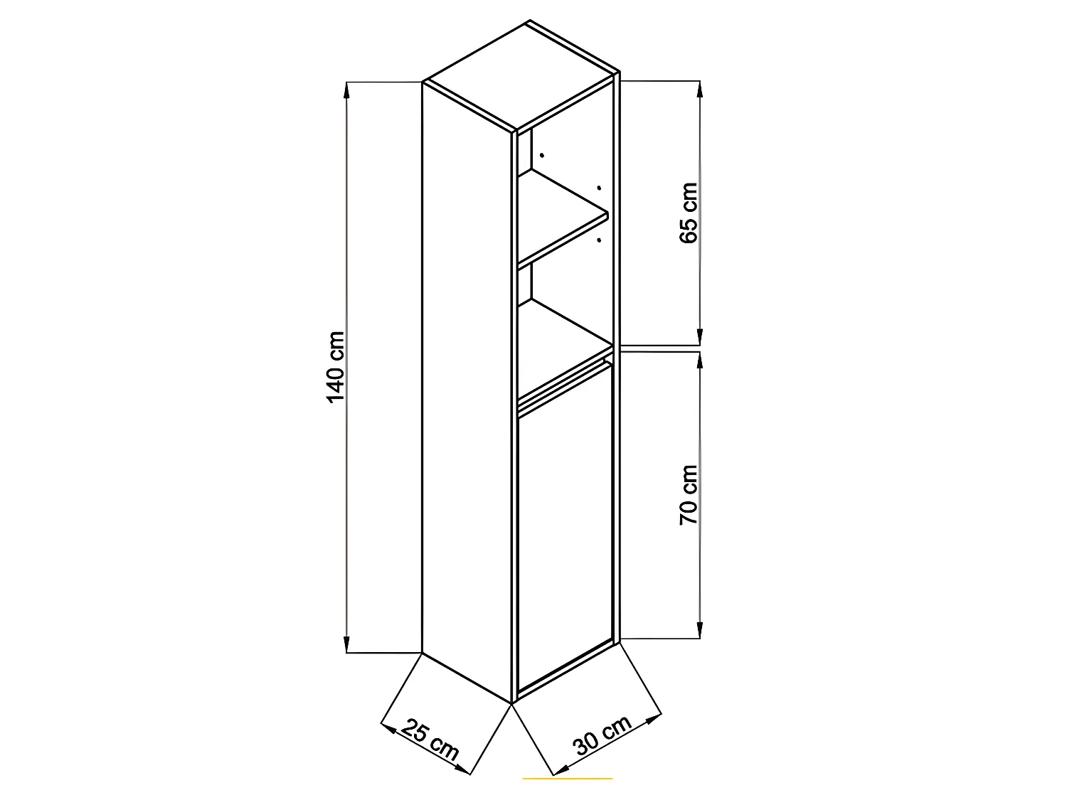 Colonne de salle de bain en mélamine coloris chêne / blanc - Longueur 30 x profondeur 25 x Hauteur 140 cm
