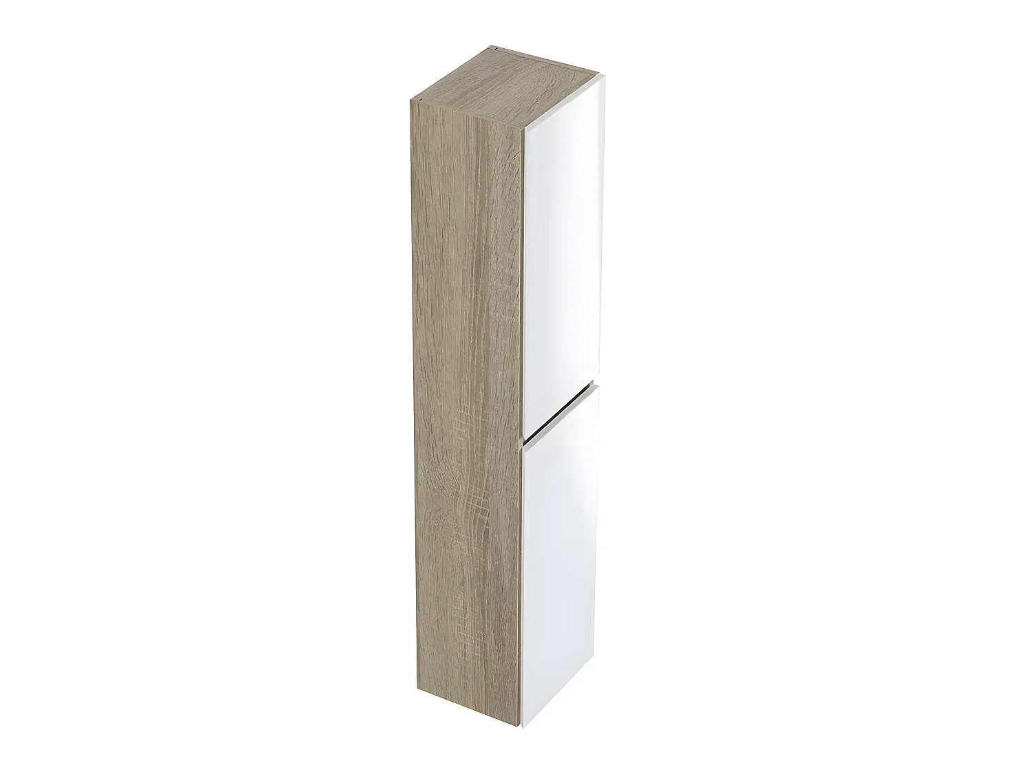 Colonne de salle de bain en mélamine coloris blanc / chêne - Longueur 30 x profondeur 27 x Hauteur 140 cm