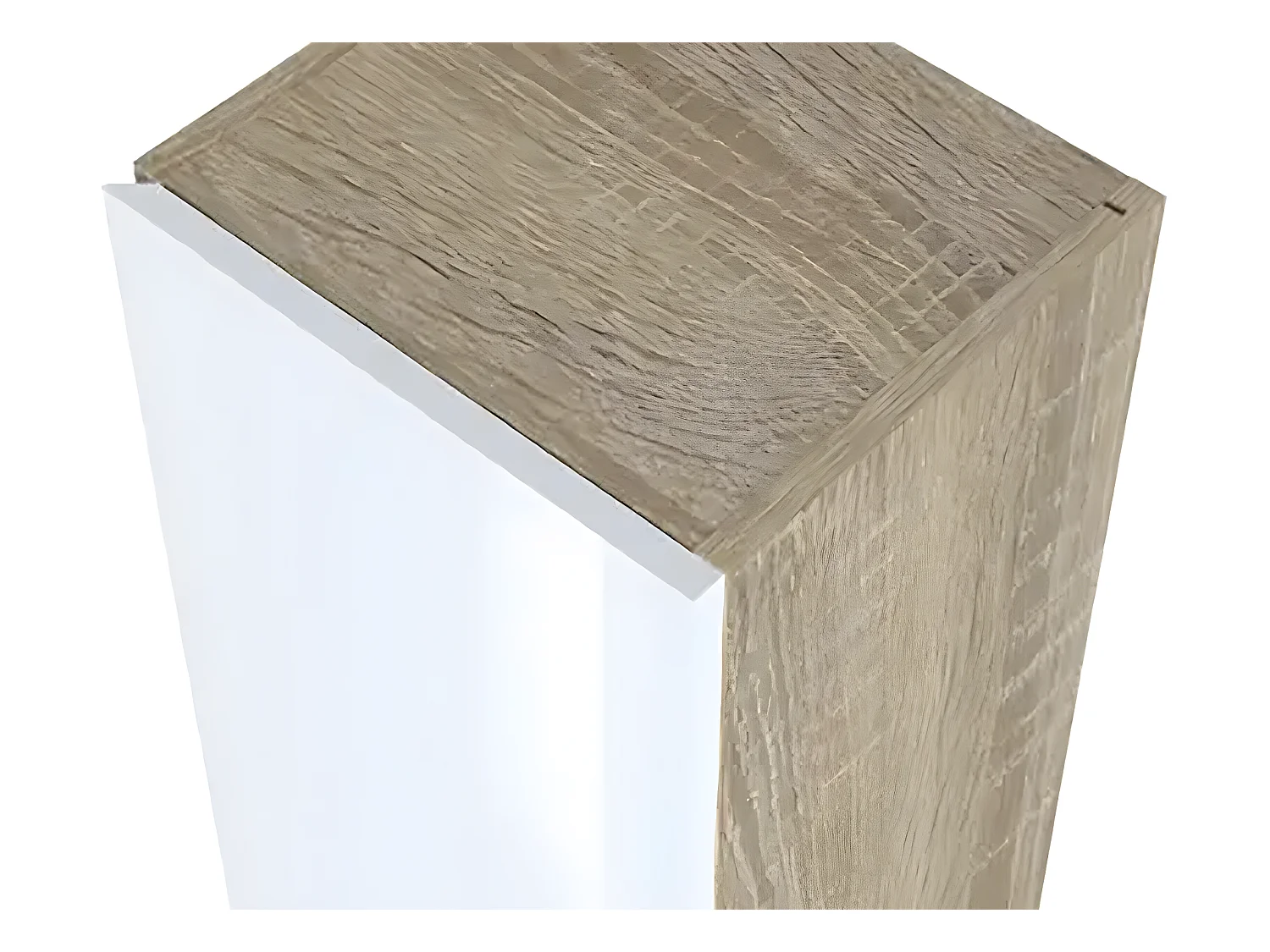 Colonne de salle de bain en mélamine coloris blanc / chêne - Longueur 30 x profondeur 27 x Hauteur 140 cm