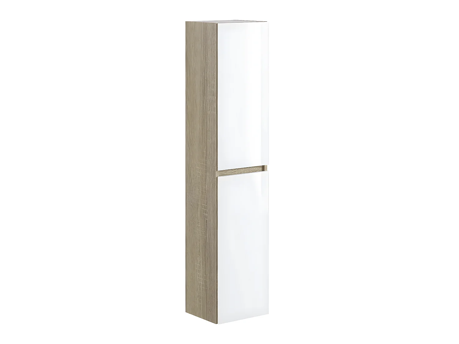 Colonne de salle de bain en mélamine coloris blanc / chêne - Longueur 30 x profondeur 27 x Hauteur 140 cm
