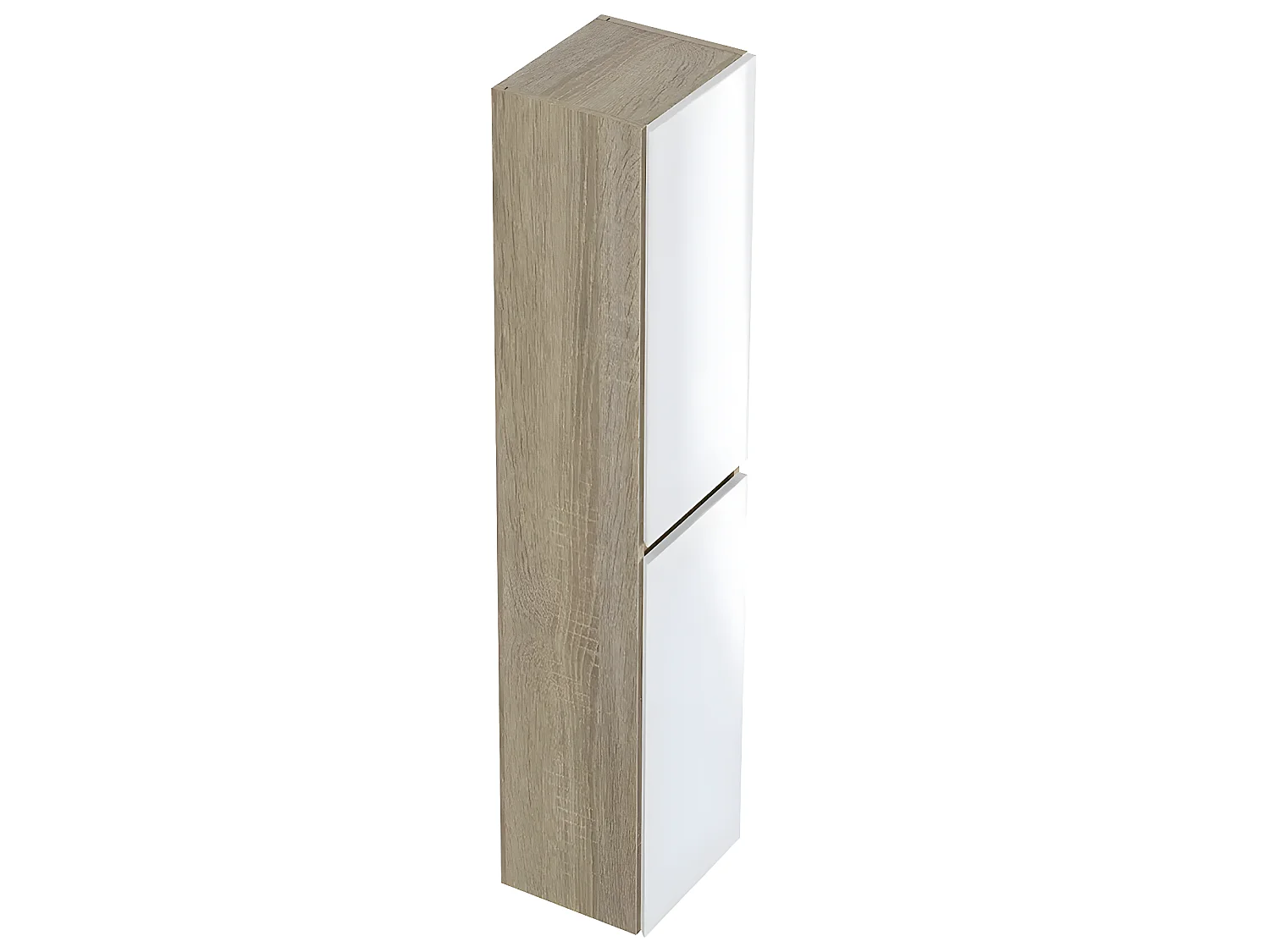 Colonne de salle de bain en mélamine coloris blanc / chêne - Longueur 30 x profondeur 27 x Hauteur 140 cm
