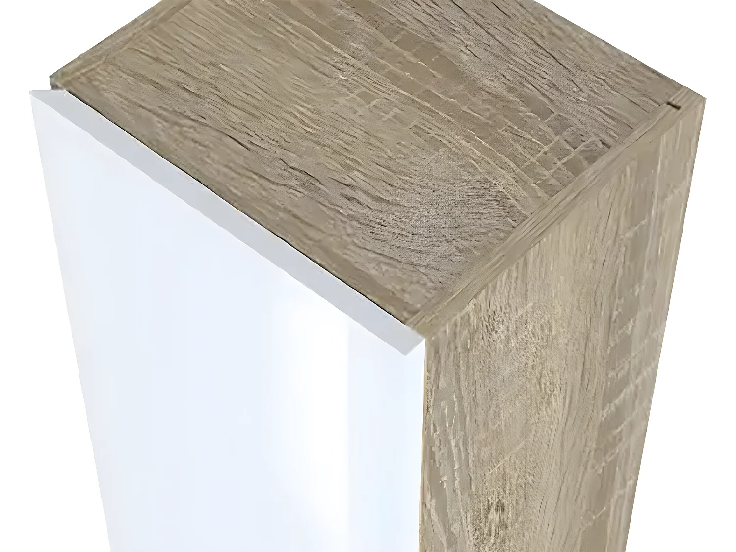 Colonne de salle de bain en mélamine coloris blanc / chêne - Longueur 30 x profondeur 27 x Hauteur 140 cm