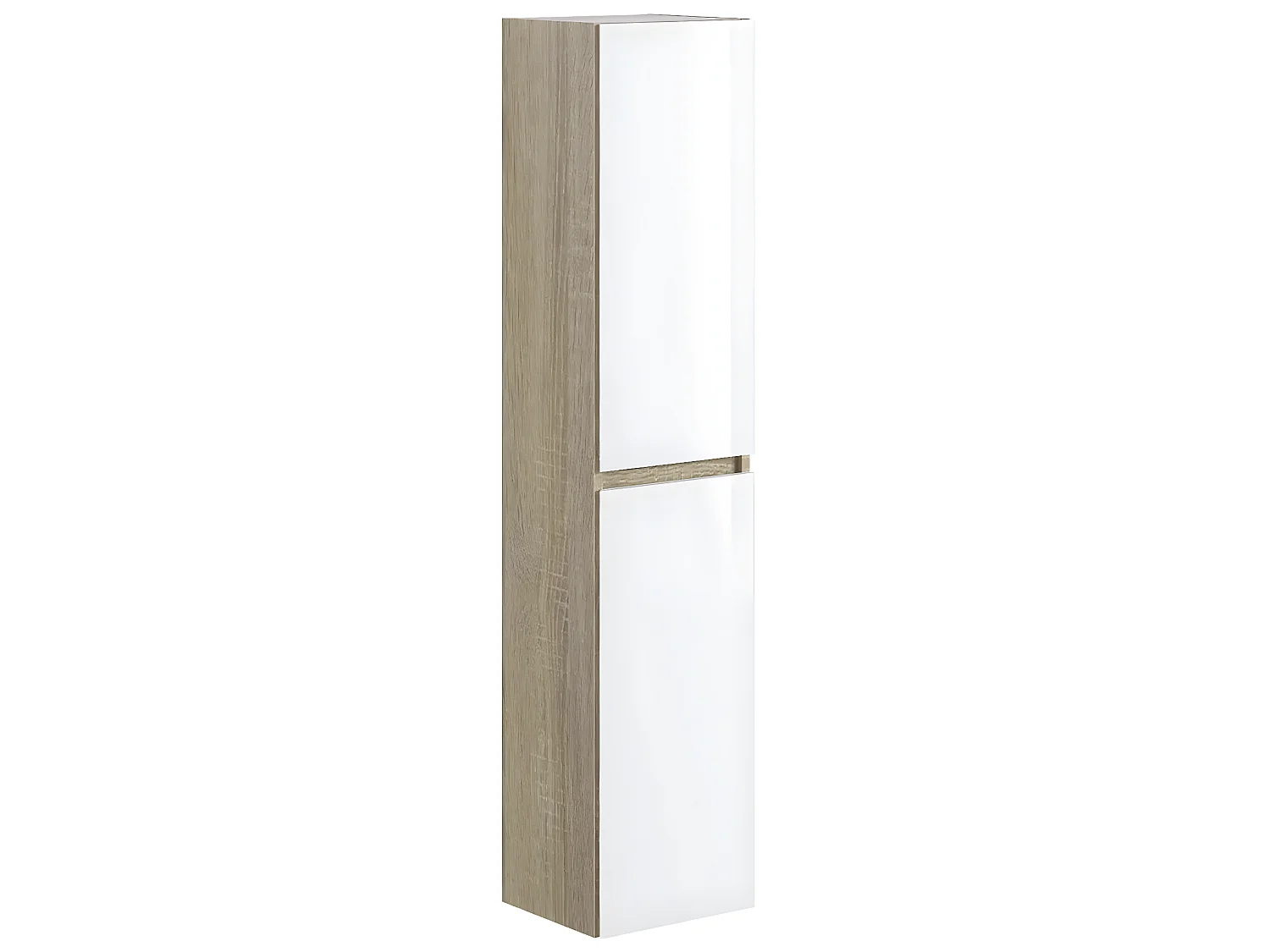 Colonne de salle de bain en mélamine coloris blanc / chêne - Longueur 30 x profondeur 27 x Hauteur 140 cm
