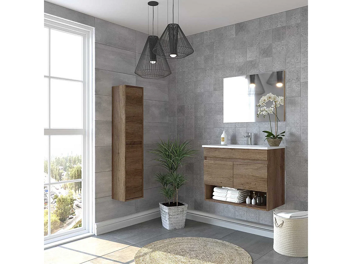 Colonne Salle de Bain Suspendue avec 2 portes coloris nordik - 140 x 30 x 26 cm