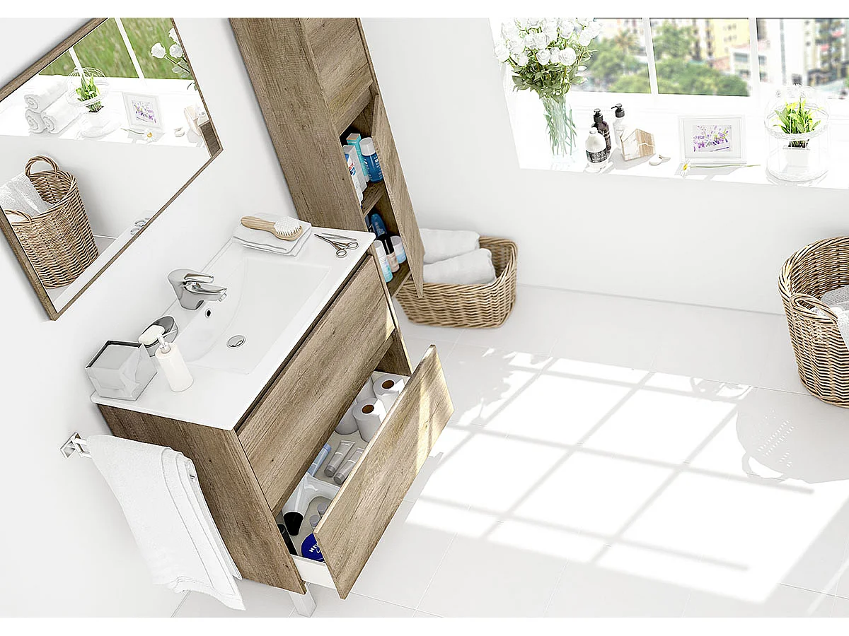 Colonne Salle de Bain Suspendue avec 2 portes coloris nordik - 140 x 30 x 26 cm