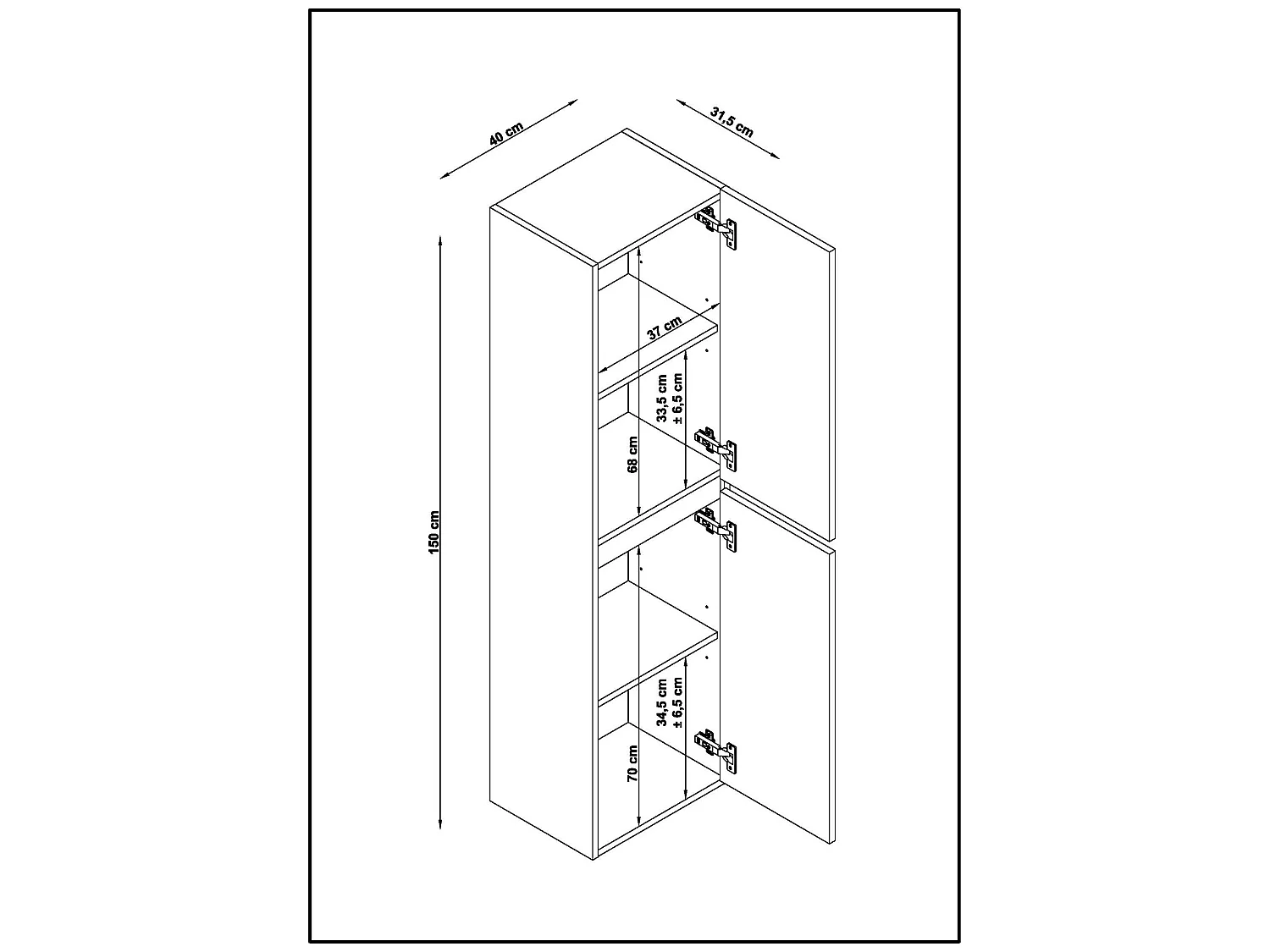 Colonne de salle de bain en mélamine coloris placage chêne - Longueur 40 x profondeur 31 x Hauteur 150 cm