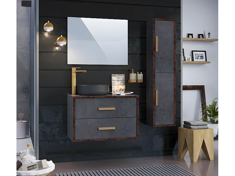 Colonne de salle de bain en mélaminé coloris gris - Longueur 31 x profondeur 25 x Hauteur 140 cm