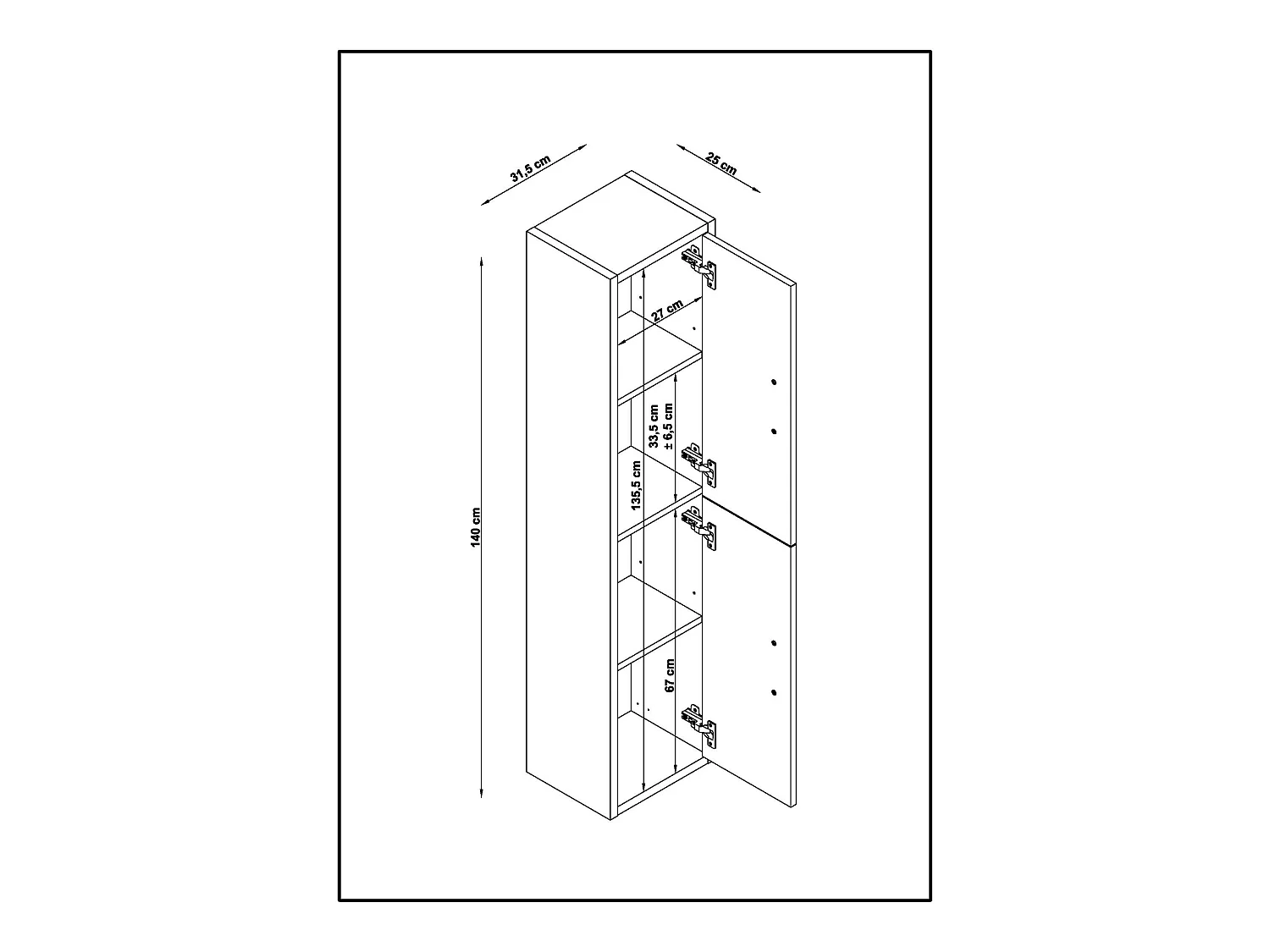 Colonne de salle de bain en mélaminé coloris gris - Longueur 31 x profondeur 25 x Hauteur 140 cm