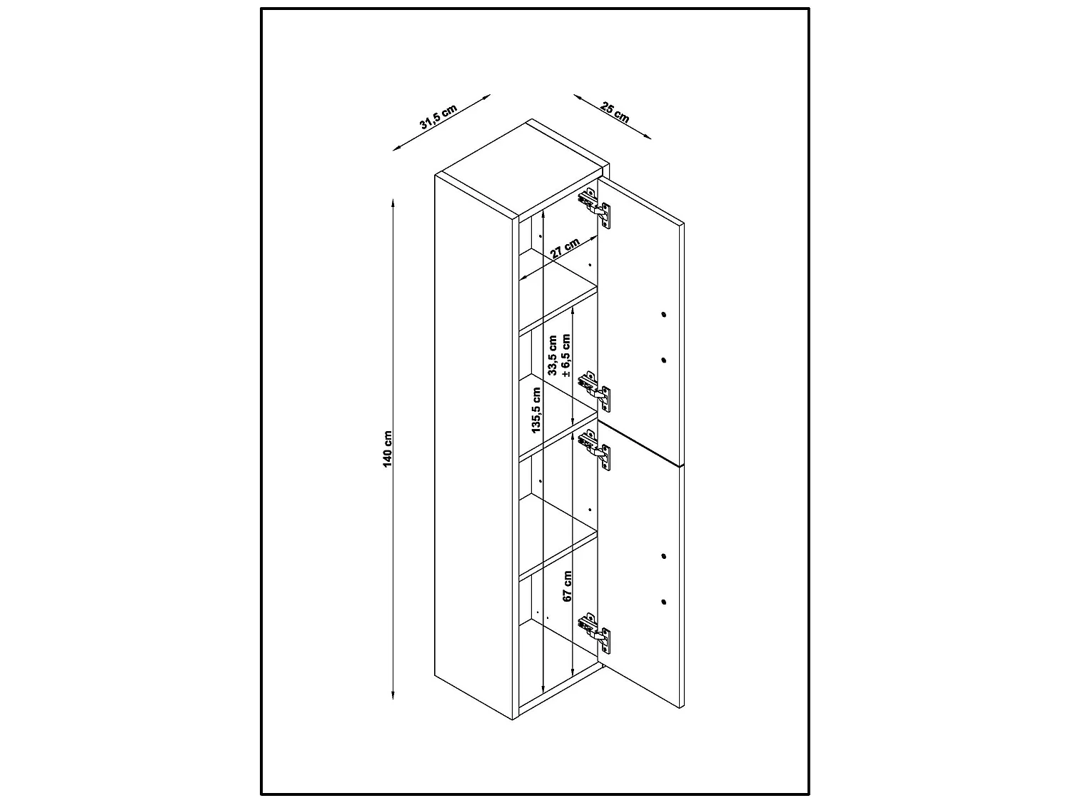 Colonne de salle de bain en mélaminé coloris gris - Longueur 31 x profondeur 25 x Hauteur 140 cm