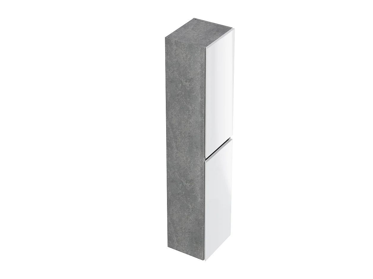 Colonne de salle de bain en mélamine coloris béton / blanc - Longueur 30 x profondeur 27 x Hauteur 140 cm