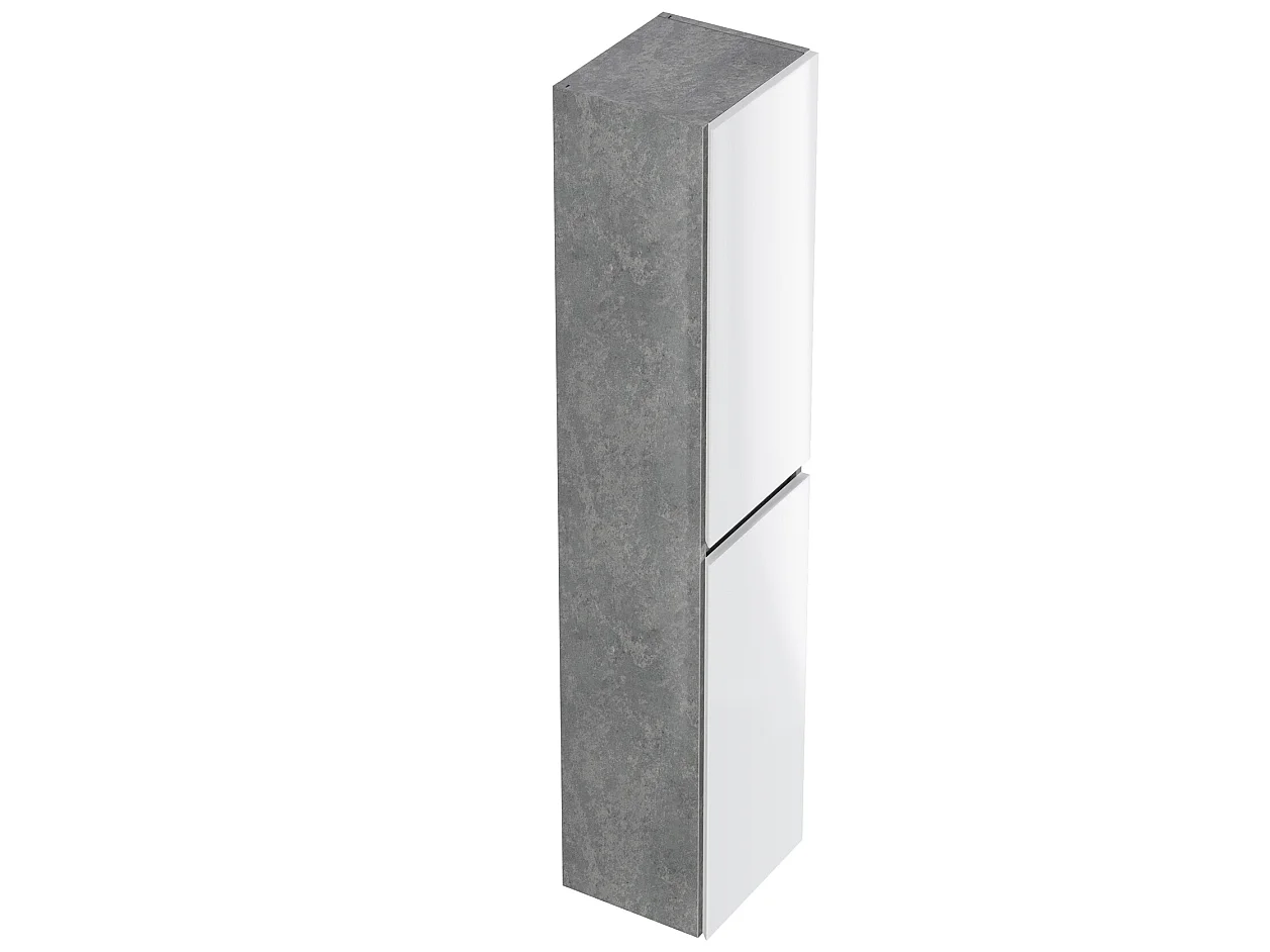 Colonne de salle de bain en mélamine coloris béton / blanc - Longueur 30 x profondeur 27 x Hauteur 140 cm