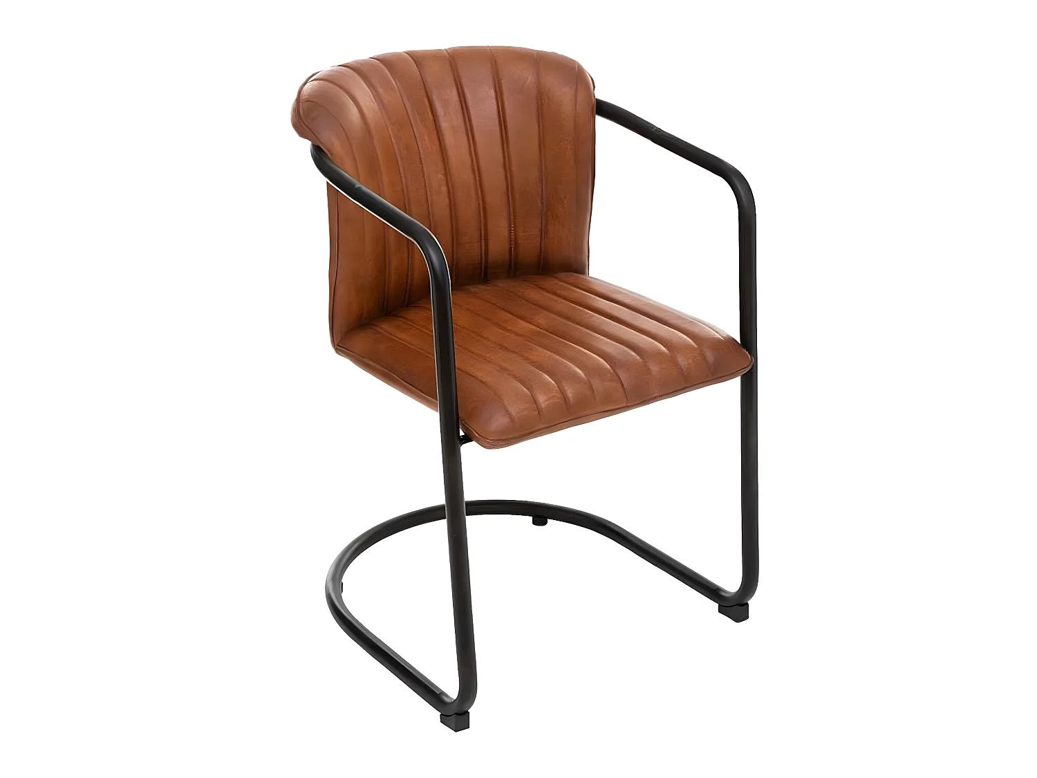 Lot de 2 fauteuils en cuir coloris cognac - Longueur 52 x Profondeur 62 x Hauteur 77,5 cm