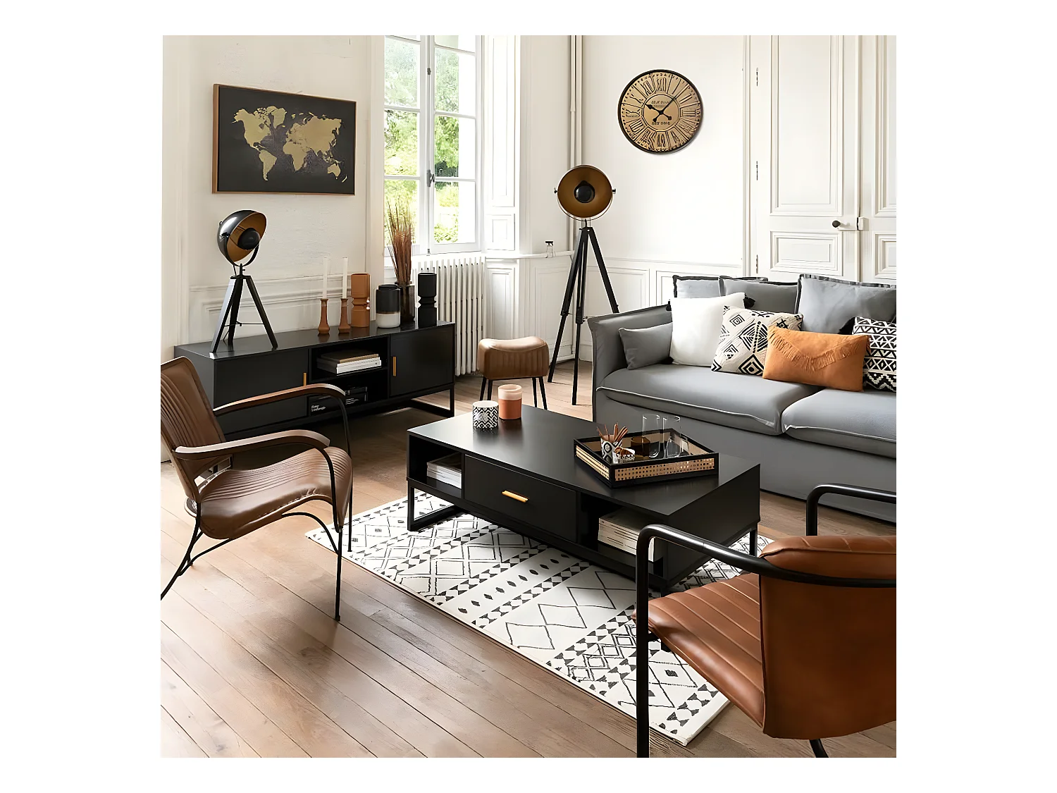 Lot de 2 fauteuils en cuir coloris cognac - Longueur 52 x Profondeur 62 x Hauteur 77,5 cm