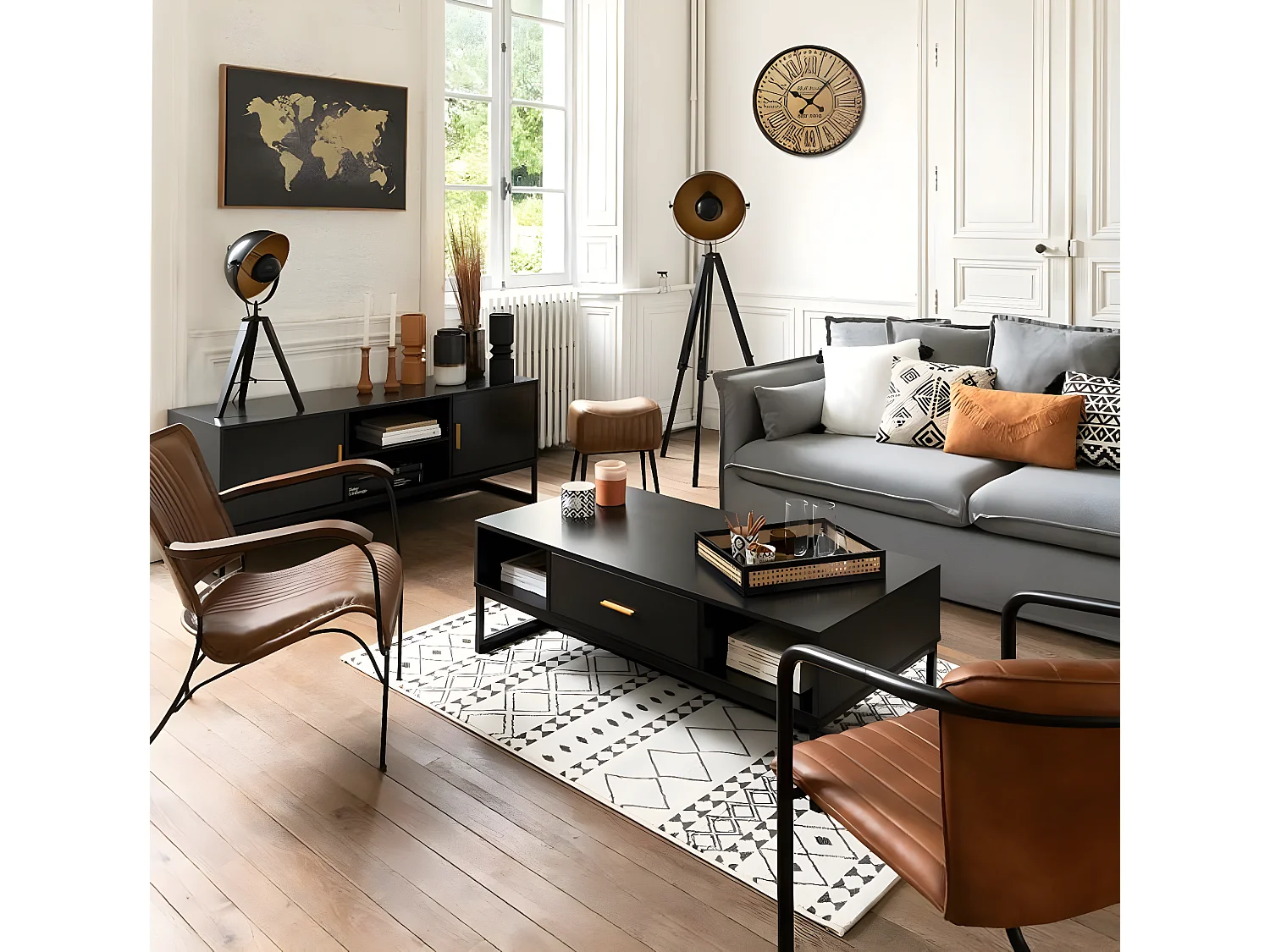 Lot de 2 fauteuils en cuir coloris cognac - Longueur 52 x Profondeur 62 x Hauteur 77,5 cm