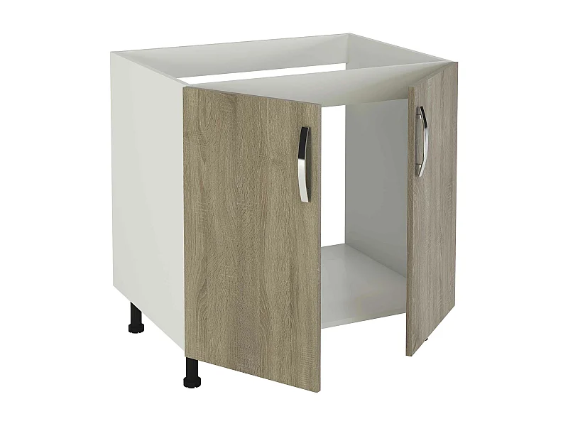 Meuble bas de cuisine pour evier 2 portes coloris chêne cortez - Hauteur 85 x Longueur 80 x profondeur 58 cm