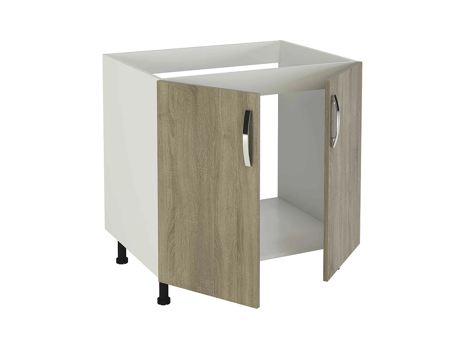 Meuble bas de cuisine pour evier 2 portes coloris chêne cortez - Hauteur 85 x Longueur 80 x profondeur 58 cm