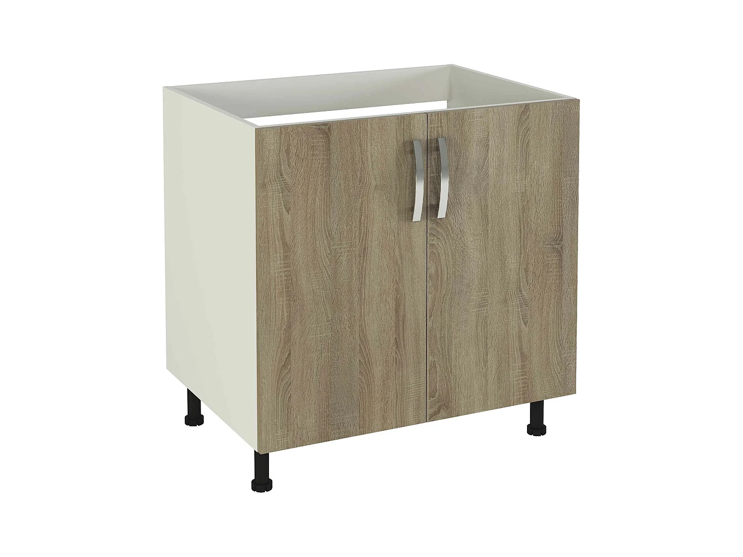 Meuble bas de cuisine pour evier 2 portes coloris chêne cortez - Hauteur 85 x Longueur 80 x profondeur 58 cm