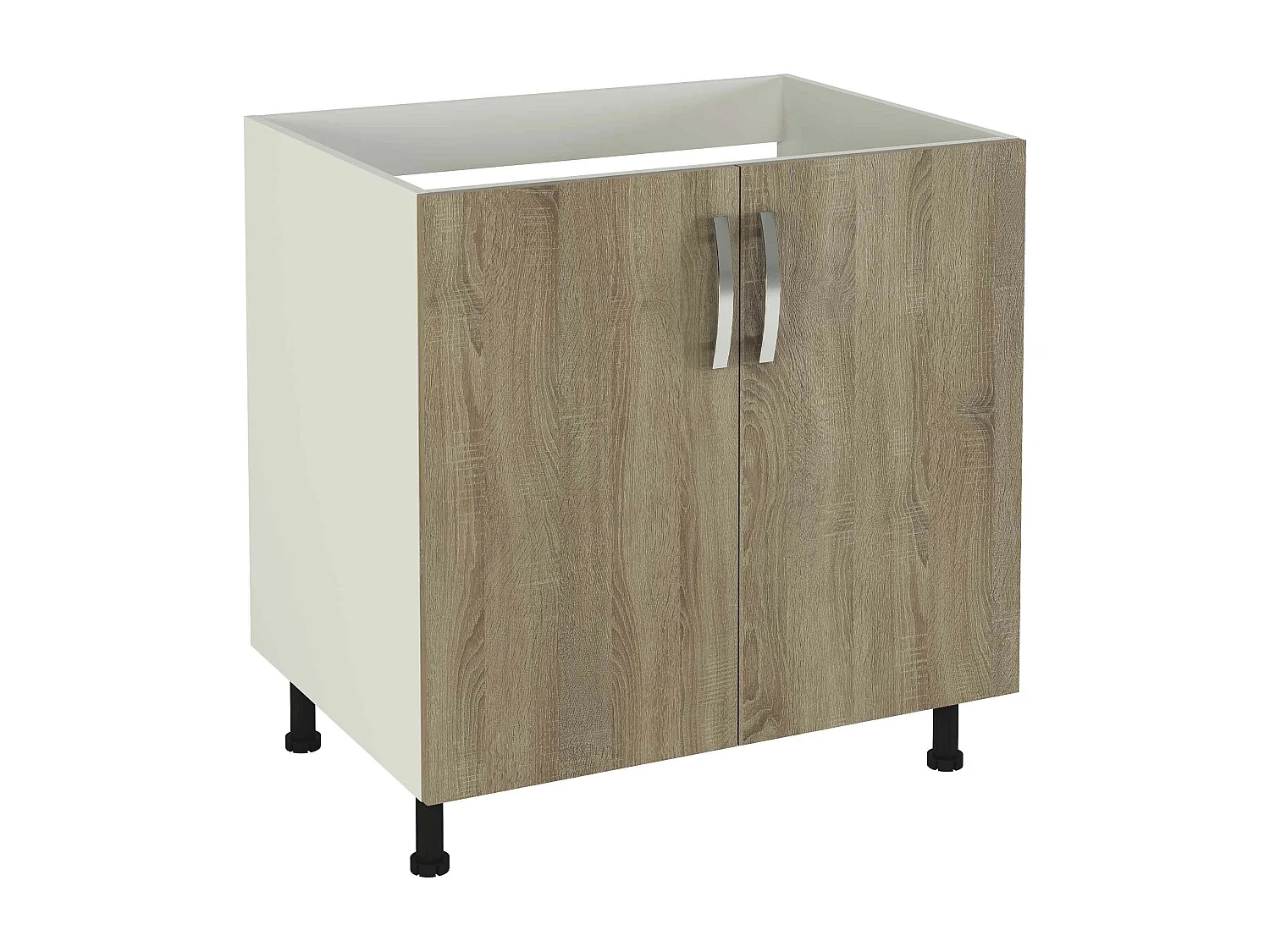 Meuble bas de cuisine pour evier 2 portes coloris chêne cortez - Hauteur 85 x Longueur 80 x profondeur 58 cm
