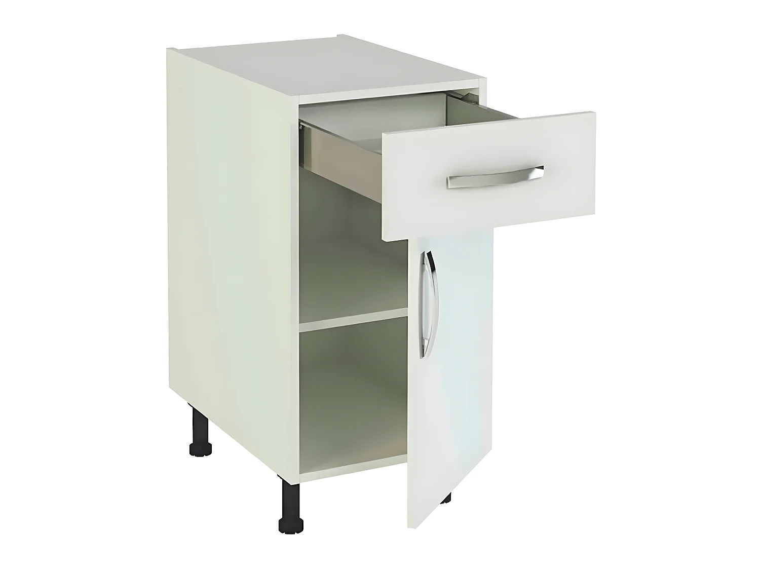 Meuble armoire de cuisine 1 porte + 1 tiroir coloris blanc - Hauteur 85 x Longueur 40 x profondeur 58 cm