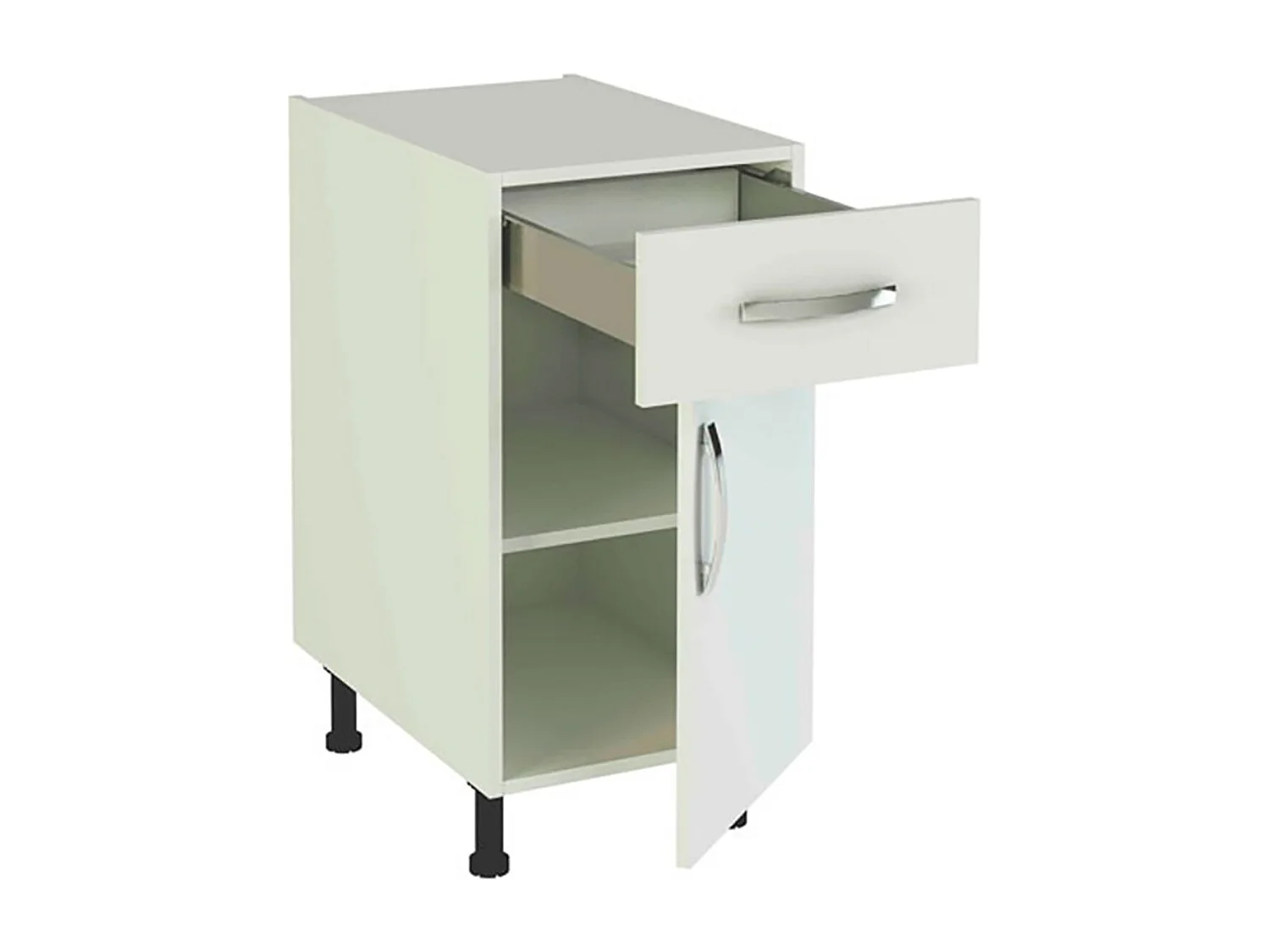 Meuble armoire de cuisine 1 porte + 1 tiroir coloris blanc - Hauteur 85 x Longueur 40 x profondeur 58 cm