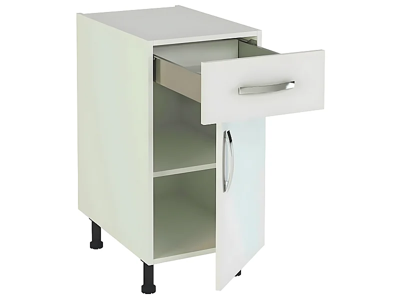 Meuble armoire de cuisine 1 porte + 1 tiroir coloris blanc - Hauteur 85 x Longueur 40 x profondeur 58 cm